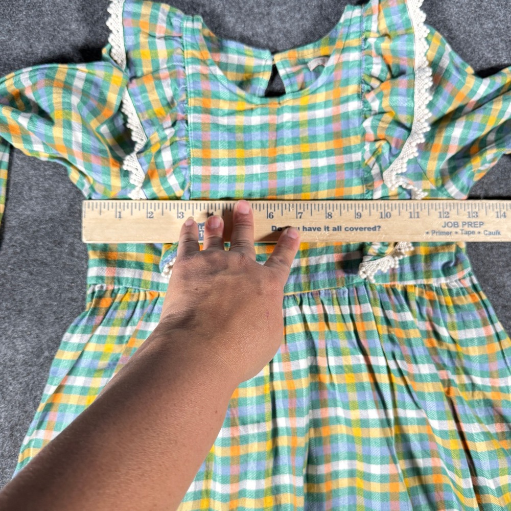 Pink Chicken Girls Multi Color Plaid Ruffle Lace Trim Long‎ Sleeve Dress Size 7Y - Picture 7 of 9